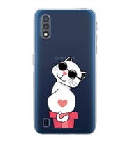 Samsung Galaxy A01  Kamera Korumalı Kapak Cool Cat Tasarımlı  Şeffaf Kılıf