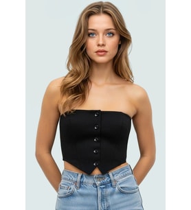 Polyester Karışımlı Straplez Fitted Crop Bluz Yazlık Şıklık Premium Kalite Kaliteli İşçilik