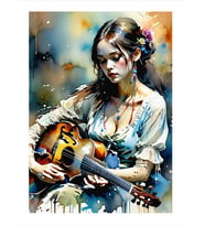 Gitar Çalan Kız Desenli Mdf Tablo