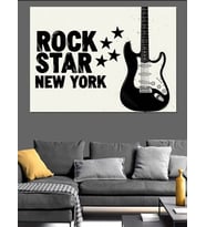 Rock Star New York Gitar Dekoratif Kanvas - Mdf Ahşap Tablo