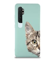 Xiaomi Mi Note 10 Lite Uyumlu Lansman Kılıf Catface Tasarımlı İçi Kadife Kapak-Turkuaz (Şeffaf)