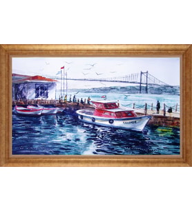 Çerçeveli Paspartulu Manzara Tablo bm1973 (Gold)