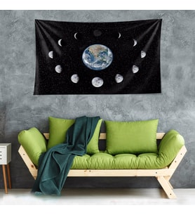 Ayın Evreleri Uzay Desen Leke Tutmaz Kadife Dokulu Kumaş Duvar Örtüsü Duvar Halısı Tapestry (Karışık)
