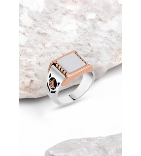Beyaz Düz Onix Taşlı Gümüş Erkek Yüzük