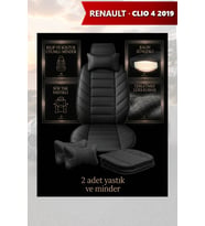renault clio 4 2019 Koltuk ve Kılıf uyumlu Minder Siyah Yastık Lüks 2 Minder 2 Yastık