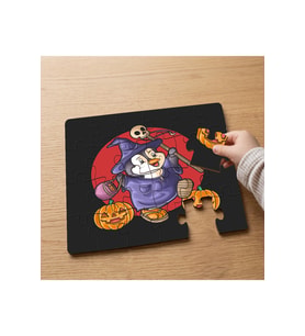 Sevimli Penguen - Cadılar Bayramı Tasarımlı 24 Parça Ahşap Çocuk Puzzle