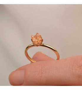 14 Ayar Altın Sarı Lotus Çiçeği Yüzük