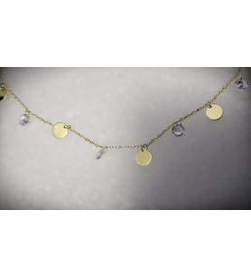 Pullu Gold Renk 925 Ayar Gümüş Kolye / Gerdanlık