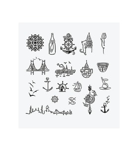 İstanbul City Pack Geçici Dövme Şablon Seti 19 Desen Spreysiz Sadece Şablon