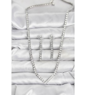Gümüş Renk Zirkon Taşlı Kadın Kolye Küpe Seti 5886 - LOHO7947-6825