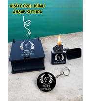 Kişiye Özel Isimli Harf Tasarım Siyah Benzinli Çakmak Ve Anahtarlık Özel Ahşap Kutusunda