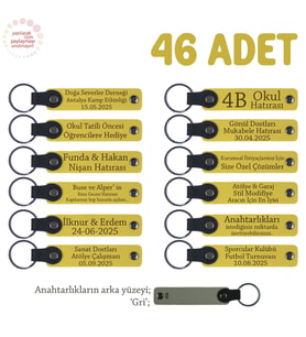 Sarı & Gri, Kurumsal İmajınızı Yansıtan Hediyelik 46'lı Set, Firma İsimli Deri Anahtarlık