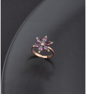 925 Ayar Gümüş Lotus Çiçeği Yüzüğü (Mor)
