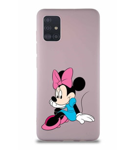 Samsung Galaxy A51 Soft Premier Kapak Minnie Mouse-E Tasarımlı Silikon Kılıf - Pudra (Şeffaf)