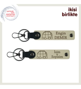 Yolda Tanışılan Gönüllere, Karavan Figürlü Kişisel İsimli Deri Anahtarlık Seti, Sütlü Kahve-S Kahve