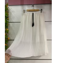 MİDİ EBAT ŞİFON KUMAŞ PİLELİ ETEK (Beyaz)