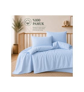 %100 Pamuklu Sertifikalı Bebek Nevresim Takımı 100x150 – Mavi 63 Tel Dokuma Kutulu Gönderim