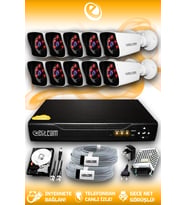ELITCAM 10 Kameralı Kare 10 Dış Kamera Set 250 GB HDD Full HD Gece Görüşlü Güvenlik Kamerası Sistemi