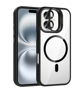 Apple iPhone 16 Uyumlu Kılıf Standlı ve Kamera Lens Hediyeli M-Safe Şarj Özellikli Zore Etro Kapak (Siyah)
