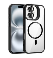 Apple iPhone 16 Uyumlu Kılıf Standlı ve Kamera Lens Hediyeli M-Safe Şarj Özellikli Zore Etro Kapak (Siyah)