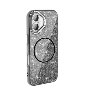 Apple iPhone 16 Plus Kılıf Magsafe Şarj Özellikli Parlayan Simli Zore Okso Kapak (Siyah)