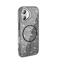 Apple iPhone 16 Plus Kılıf Magsafe Şarj Özellikli Parlayan Simli Zore Okso Kapak (Siyah)