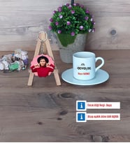 Odyolog Türk Kahvesi Fincanı Ahşap Altlıklı ve Fotoğraflı Ahşap Anahtarlık Hediye (Model 2)