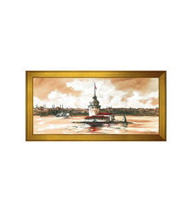 Kız Kulesi Motifli Kanvas Tablo 80 x 110 cm Gold Çerçeve