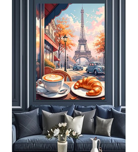 Paris Kafe Eyfel Kulesi Dekoratif Kanvas - Mdf Ahşap Tablo