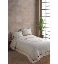 Çiçek Desenli El İşi İşlemeli Yatak Örtüsü (Natural)