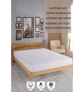 Kapitone Fitted Su Sıvı Geçirmez Yatak Koruyucu Alez (Beyaz)