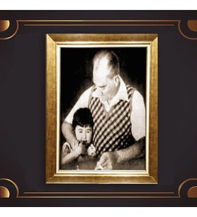 Altın Varaklı Çerçeveli Paspartulu Atatürk Tablo nl02A255 (Gold)