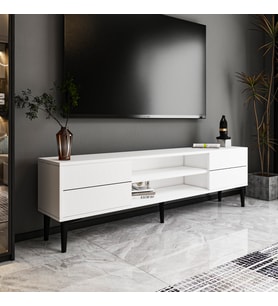 Aragon Modern TV Sehpası – 140 cm, 2 Kapaklı + 2 Açık Raflı, Siyah & Beyaz Renk Seçenekli Tv Ünitesi (Beyaz)