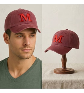 BK Gift Kişiye Özel Harf Nakışlı Vintage Bordo Beyzbol Şapkası Unisex Eskitme Kumaş Metal Tokalı