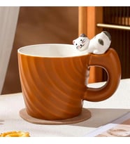 3D Kedi Figürlü Desenli Kupa Bardak (Kahverengi)