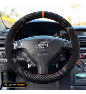 Opel Astra G Dikme Direksiyon Kılıfı Alcantara Süet Mat Karbon Taba Yüzük ve Dikiş Astra Klasik-Comfort-Elegance-CD 1998-2005