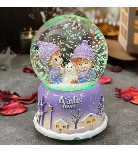 Winter Love Temalı Orta Boy Işıklı Müzikli Kar Küresi (Mavi)