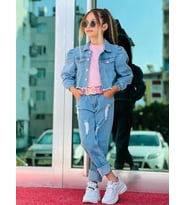 Burçak Butik Mickey Mouse Baskılı Kot Ceket / Kot Pantolon / Badi / 3'lü Kombin
