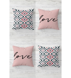 Love Yazılı Renkli Beşgenler Desen Gizli Fermuarlı Kırlent Kılıfı Koltuk Yastık Kılıfı Takım(4ADET) (Siyah-Yeşil)