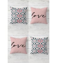 Love Yazılı Renkli Beşgenler Desen Gizli Fermuarlı Kırlent Kılıfı Koltuk Yastık Kılıfı Takım(4ADET) (Siyah-Yeşil)