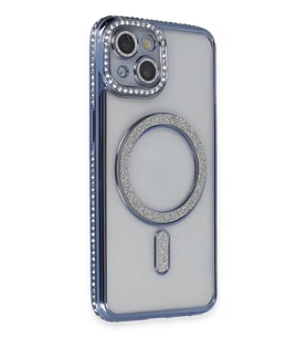 Newface Apple iPhone 13 Kılıf Joke Simli Magneticsafe Kılıf - Mavi