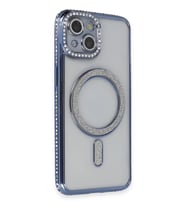 Newface Apple iPhone 13 Kılıf Joke Simli Magneticsafe Kılıf - Mavi