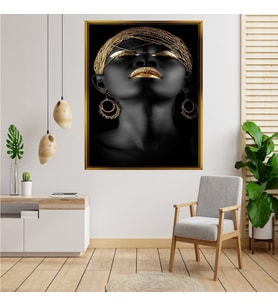 Tablore Siyah Ve Gold Lüks Kadın Portresi Çerçeveli Kanvas Tablo Modern Salon Dekoru