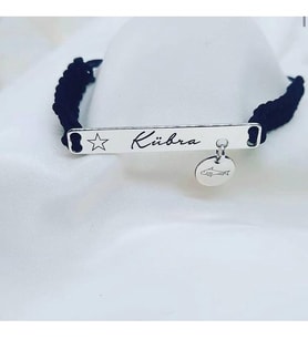 Balık ve Yıldızlı İsimli Makrume Bileklik 925 Ayar Gümüş