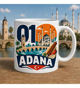 Adana Temalı Hediyelik Kupa Bardak - 01 Plaka Geometrik ve Minimalist Baskılı Özel Tasarım Kupa