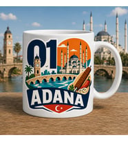 Adana Temalı Hediyelik Kupa Bardak - 01 Plaka Geometrik ve Minimalist Baskılı Özel Tasarım Kupa