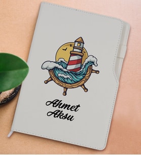 BK Gift Kişiye Özel Dümen Tasarımlı Beyaz Termo Deri Not Defteri 15x21cm-4