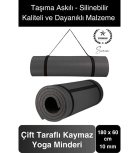 Premium 180 cm Çift Taraflı Kaymaz Yoga Meditasyon Minderi Taşıma Askılı Rahat Su Geçirmez Mat