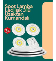 Uzaktan Kumanda İle Kontrol Edilebilen Yapışkanlı 3 Lü Kablosuz Led Spot Lamba