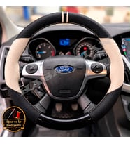 Ford Kuga Mk2 Dikme Direksiyon Kılıfı Delikli Deri Parlak Siyah Bej Detay Çift Yüzük ve Dikiş 2012-2019